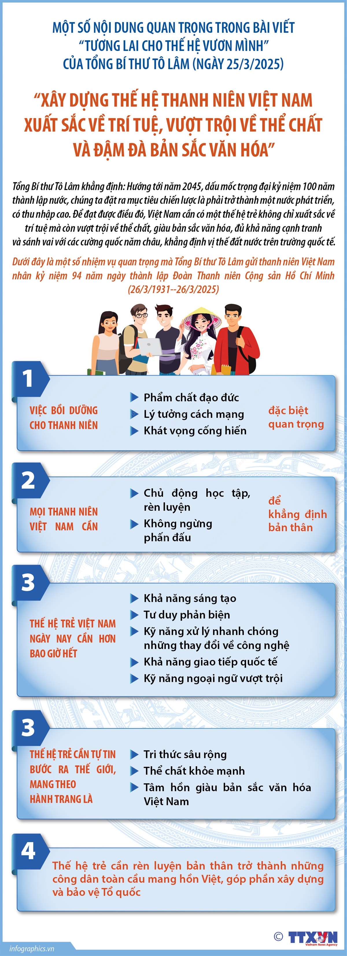 Tổng Bí thư Tô Lâm: Junn88 thể thao cá cược thế hệ thanh niên Việt Nam xuất sắc về trí tuệ, vượt trội về thể chất và đậm đà bản sắc văn hóa