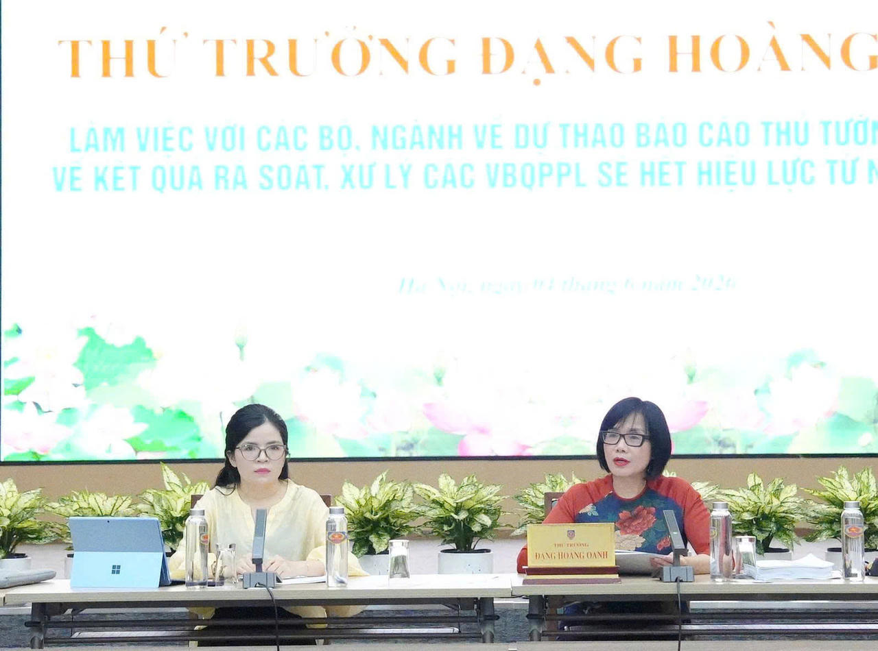 Thứ trưởng Đặng Ho&agrave;ng Oanh tại buổi l&agrave;m việc.